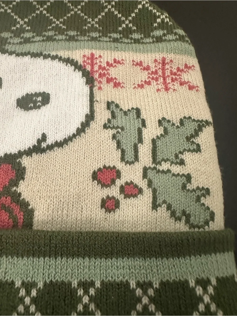 Peanuts /Snoopy Olive Green Knit Hat with Pom Pom with Pink details winter